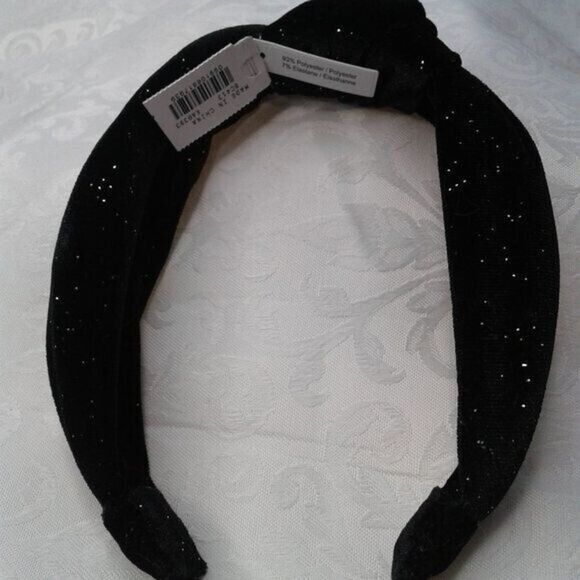 J. Crew Crewcuts Black Velvet Glitter Gold Sparkle Knotted Headband Soft NEW - Picture 5 of 5